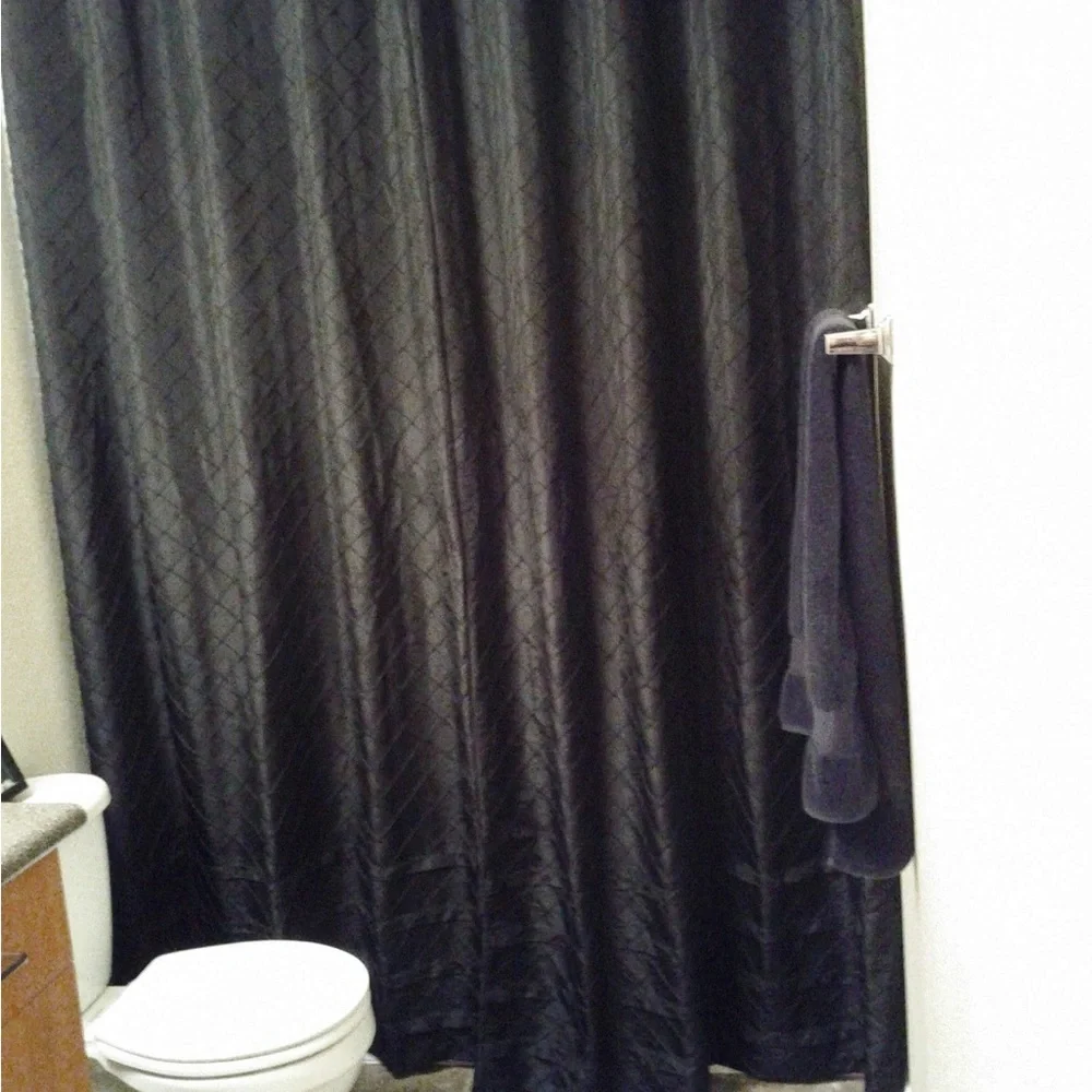 Grommet top shower curtain. Black with silver grommets